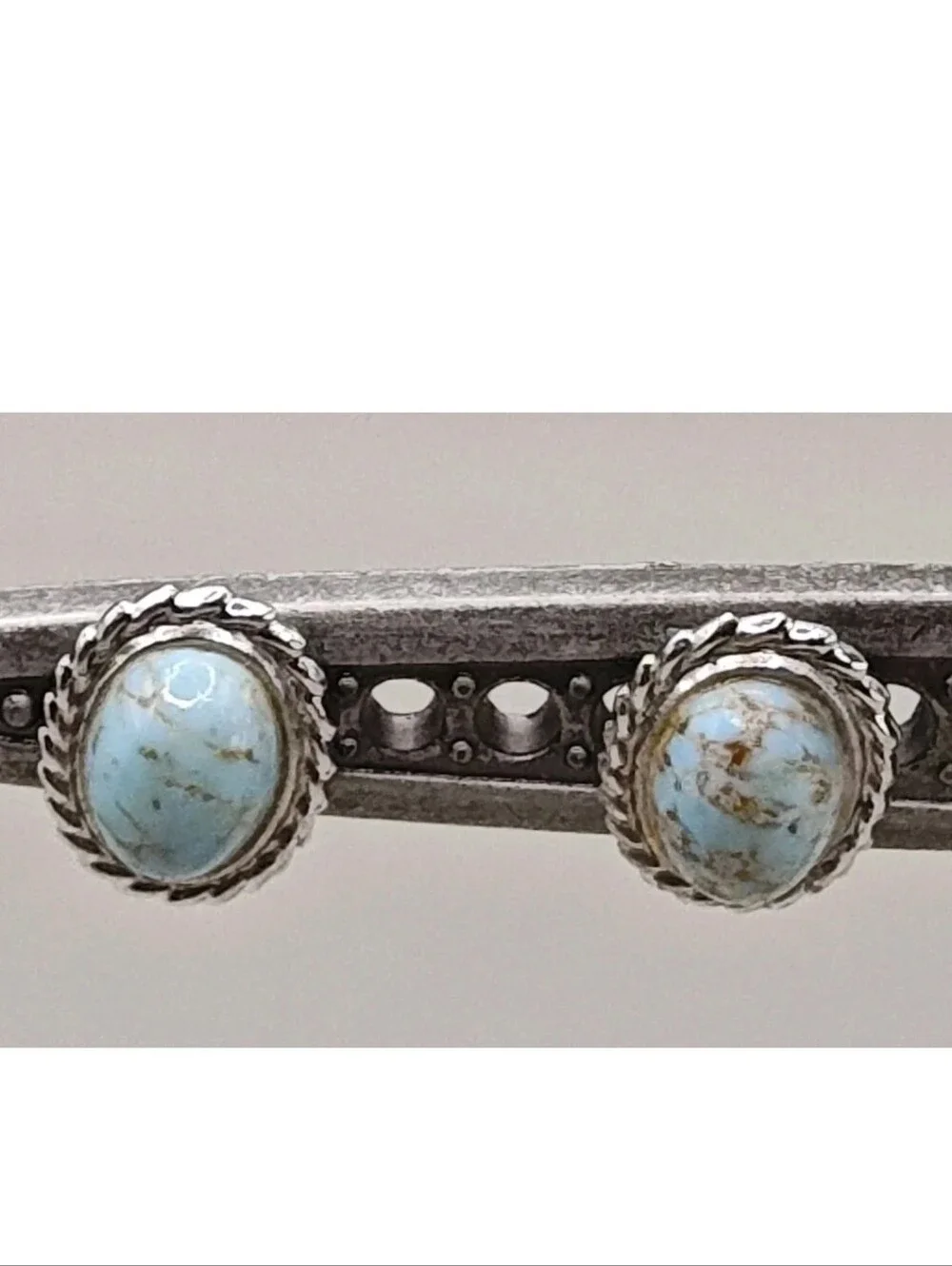 Vintage MCM Danecraft Sterling Silver Dainty Earrings Framed Turquoise Cabochon
